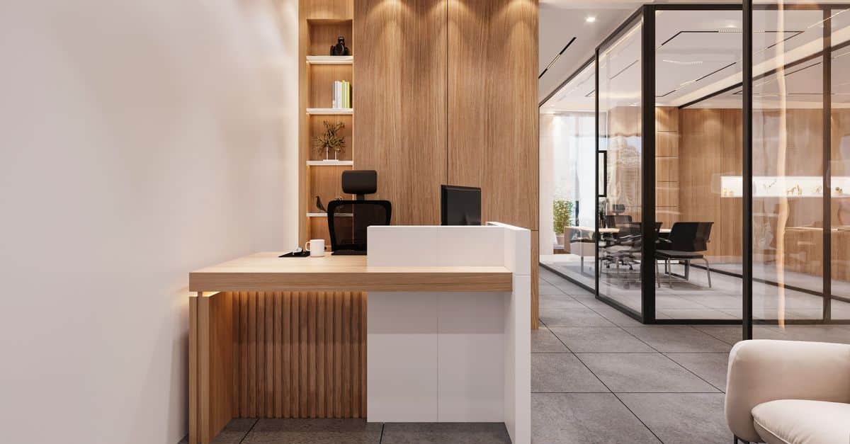 espace d'accueil professionnel moderne et élégant, conçu pour offrir une première impression impeccable à vos visiteurs.